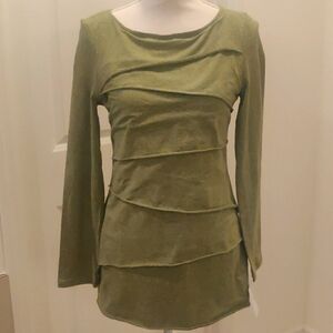 New! Green neon Buddha long sleeve cotton top XS